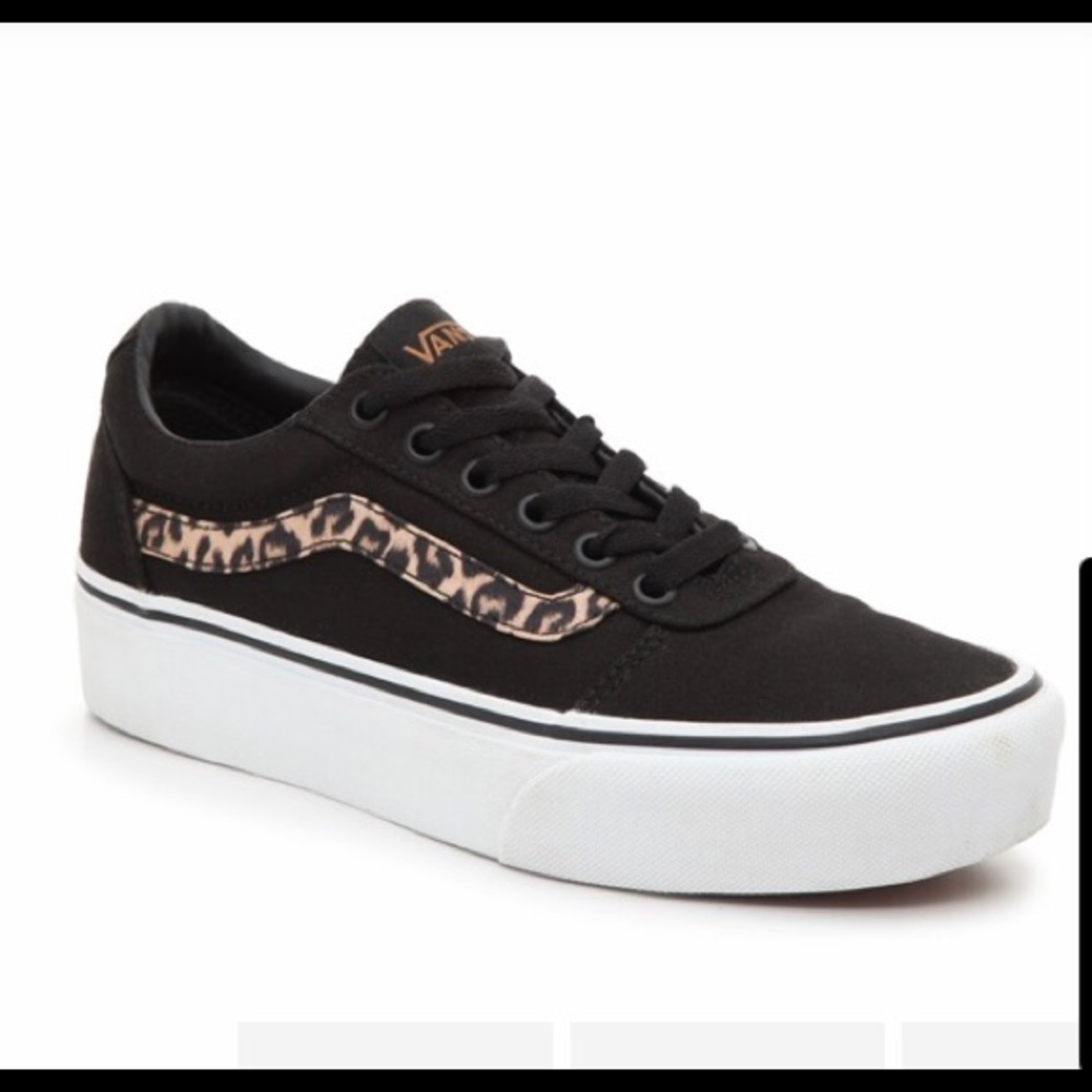 Vans ward platform black leopard animal print size 6